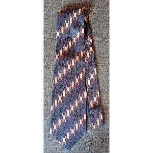 Tie 70s 80s 90s Y2K Mens Domani Domo Silk Gray Brown Beige 3.75 Wide 56 Long